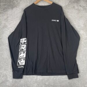 Stance Mickey Mouse Keith Haring Shirt Mens 2XL Black Long Sleeve Art Graphic